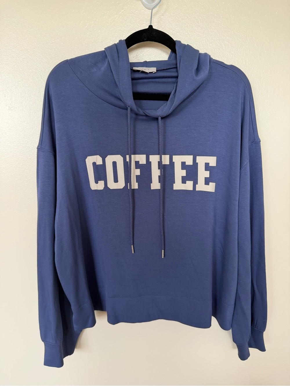 LOFT Denim Blue Coffee Graphic Hooded Sweatshirt